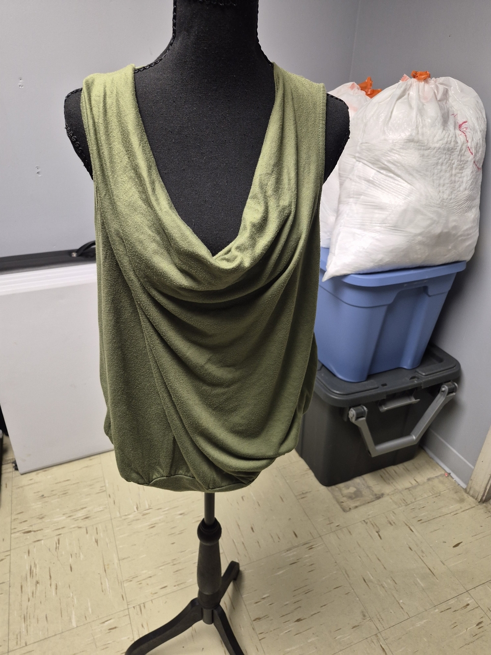 Olive Green Draped Cowl Neck Camisole